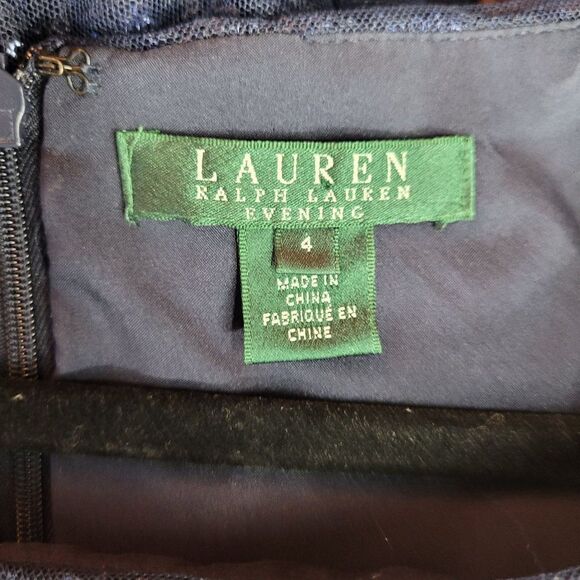 Vintage 80's Lauren Dress Mini Bodycon Formal Net Sequin Overlay Ruched Navy 4 - Picture 15 of 16